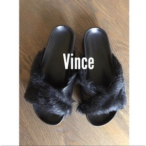 VINCE Garrison Dyed Shearling & Leather Slides size 9.5